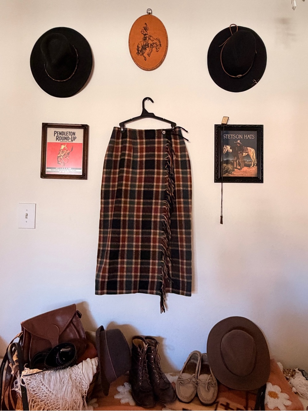 Pendleton Knockouts Plaid Midi Wrap Skirt in Brown, Green, Cream